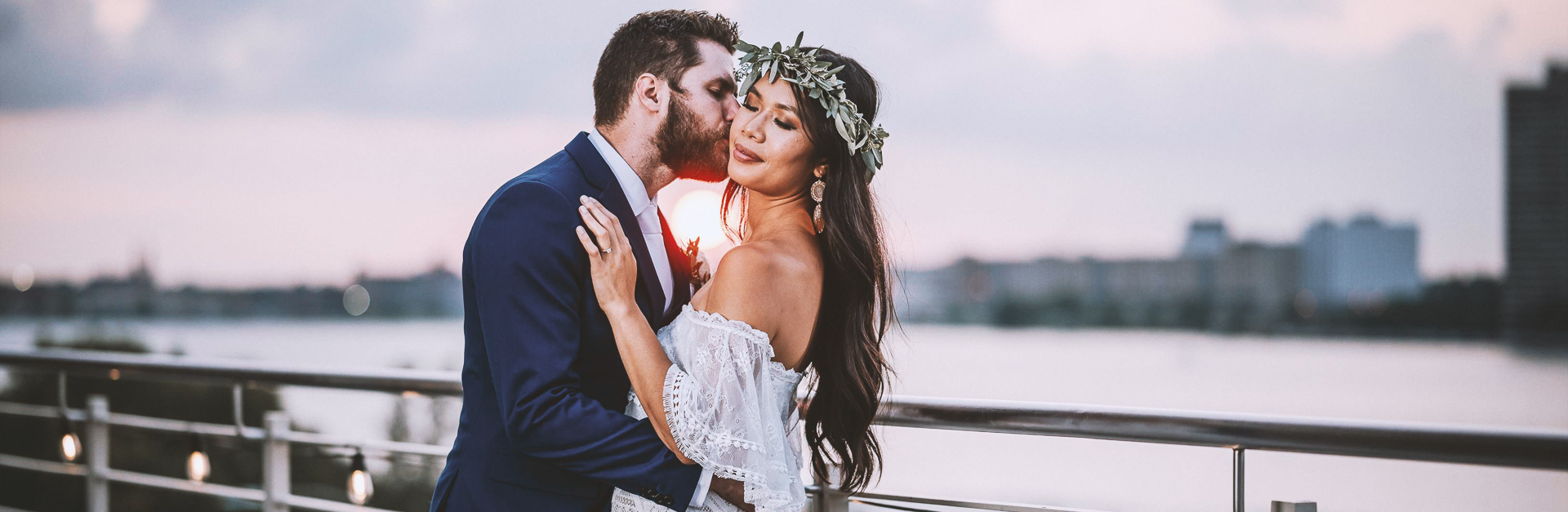 Couple kissing on terrace