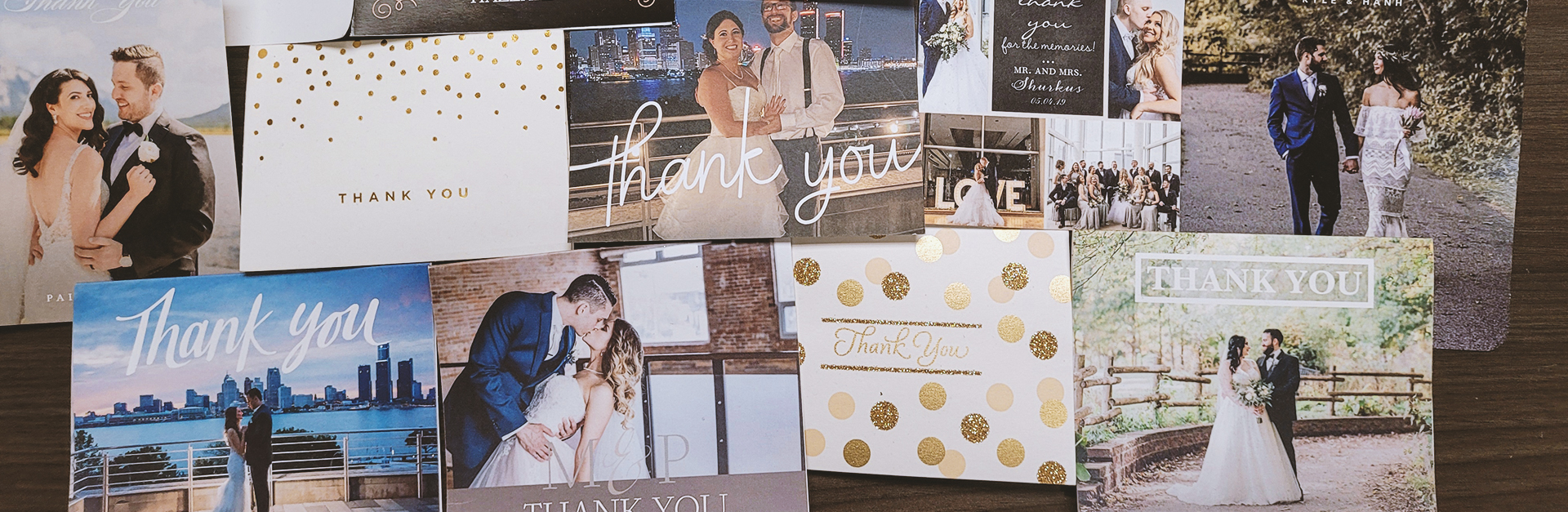 Thank you cards laid out on a table